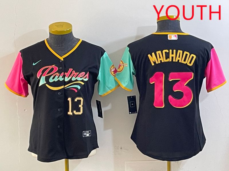 Youth San Diego Padres #13 Machado Black City Edition 2025 Nike MLB Jersey style 6->youth mlb jersey->Youth Jersey
